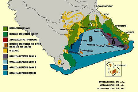 Map of National Marine Park in Zakynthos island - Zakynthos-Vasilikos